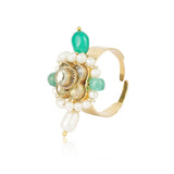 Gold Plated Green Onyx Kundan Ring