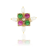 Gold Plated Red & Green Onyx Ring