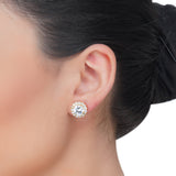 Dainty Rose Plated Zircon Halo Earring Studs