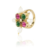Gold Plated Red & Green Onyx Ring