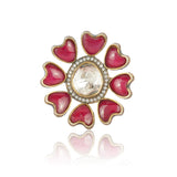 Gold Plated Red Flower Kundan Ring