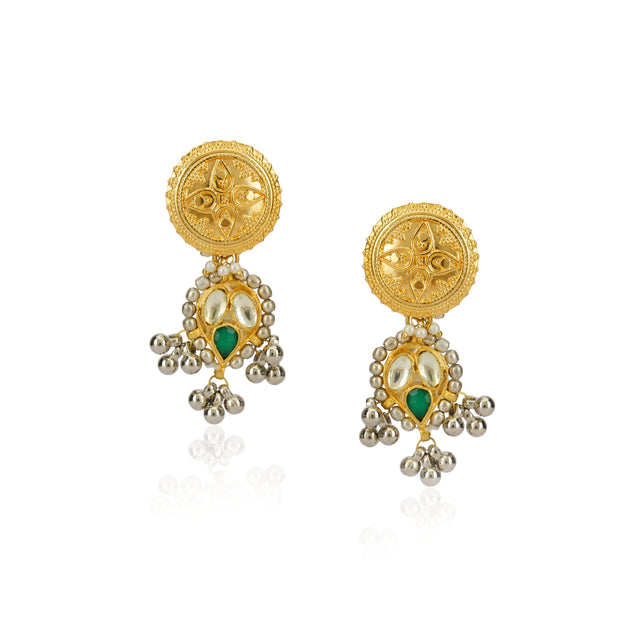 Sterling Silver 92.5  Disc Kundan Earrings