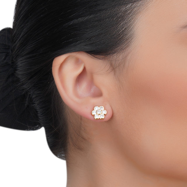 Dainty Rose Plated  Flower Zircon Earrings