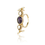 Gold Plated Amethyst Kundan Ring