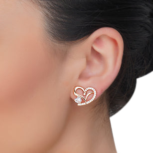 Dainty Rose Plated Zircon-Heart Earrings