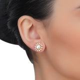 Dainty Rose Plated Zircon Pearl Flower  Earring Studs