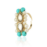 Gold Plated Turquoise Kundan Ring
