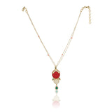 Gold Plated Neel Coral Zircon Heirloom Necklace Set