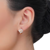 Dainty Rose Plated Zircon Baguette Flower Earrings