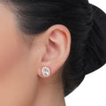 Dainty Rose Plated Zircon Halo Earring Studs
