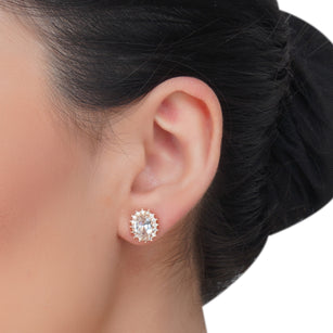 Dainty Rose Plated Zircon Halo Earring Studs