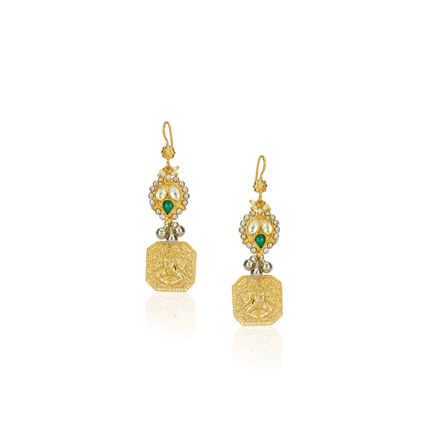 Sterling Silver 92.5 Ganapati Kundan Earrings
