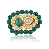 Gold Plated Kundan Green Onyx Ring