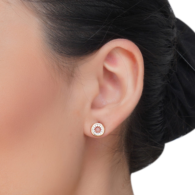 Dainty Rose Plated  Zircon Circle Studs