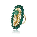 Gold Plated Kundan Green Onyx Ring