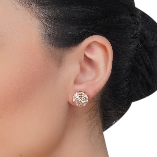 Dainty Rose Plated Disc Zircon Pave Earrings