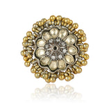 Silver Plated Kundan Ghungroo Ring
