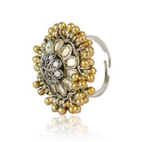 Silver Plated Kundan Ghungroo Ring