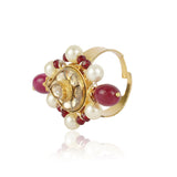 Gold Plated Kundan Ruby Ring