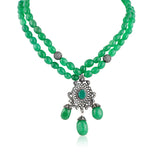 Silver Plated Celestial Victorian Green Onyx Necklace Set