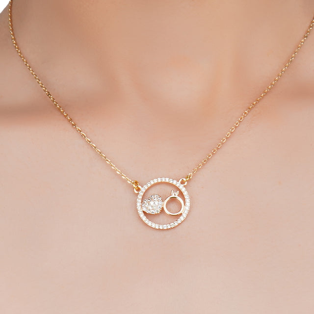 Dainty Rose Plated Zircon Promise Pendant Necklace