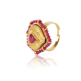 Gold Plated Red Kundan Ring