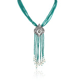Silver Plated Celestial Green Onyx Tassel Necklace Set