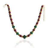 Gold Plated DOR Green Onyx Ruby Jade Gold Bead Necklace Set