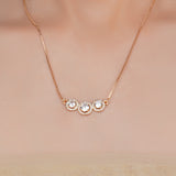 Dainty Rose Plated Zircon Tri Halo Pendant Necklace