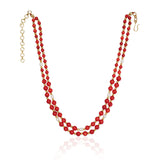 Gold Plated DOR Coral Pearl String Necklace Set