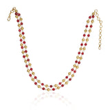 Gold Plated DOR Ruby Jade Pearl String Necklace Set