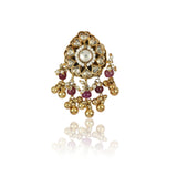 Gold Plated Kundan Ruby Ghungroo Ring