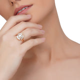 Dainty Rose Plated Zircon Baguette with Pearl Flower Ring