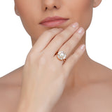 Dainty Rose Plated Zircon Baguette with Pearl Flower Ring