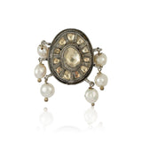 Silver Plated Kundan Pearl Ring