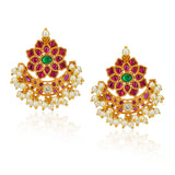 Chaitra Gold Plated Ruby Kundan Chandbali Earrings