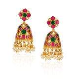Chaitra Kundan Red Green Jhumki Earrings
