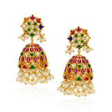 Chaitra Kundan Navarattan Jhumki Earrings