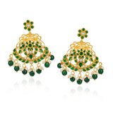 Chaitra Kundan Green Peacock Chandbali Earrings