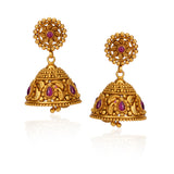 Chaitra Gold Plated Temple Flower  Jhumki Earrings
