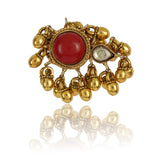 Gold Plated Coral Ghungroo Ring