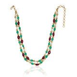 Gold Plated DOR Green Onyx Ruby Jade Gold Bead Necklace Set