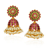 Chaitra Kundan Red Green Jhumki Earrings