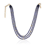 Gold Plated DOR  Blue Onyx Three Line String Necklace Set
