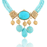 Gold Plated Sankranti Temple Turquoise Necklace Set