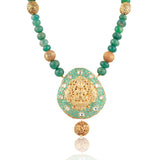 Gold Plated Sankranti Temple Green Laxmi Necklace Set