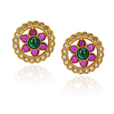 Chaitra Ruby Jadau Flower Stud Earrings