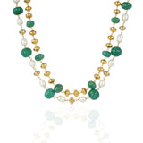 Gold Plated Tarana Green Onyx Gold Bead String