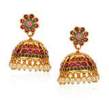 Chaitra Kundan Jadau Red Green Jhumki Earrings