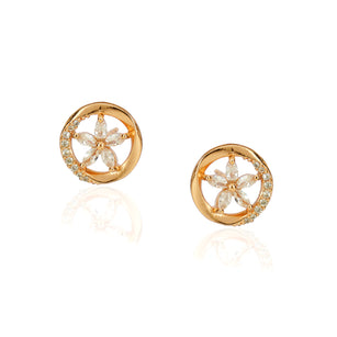 Forever Zircon Flower Rose  Plated Stud Earrings